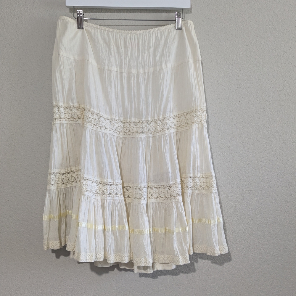 Vintage Frederick's Of Hollywood Tiered Lace Slip Skirt XS Ivory